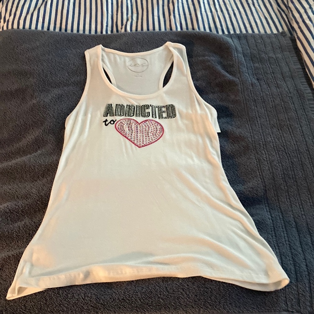 Inc white tank top with embellishment